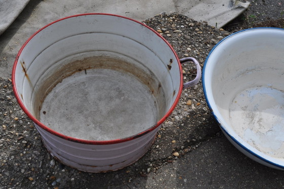 Witte emaille emmer, jaren 50 – Bucket tassen, Vintage (photo 4 of 4)