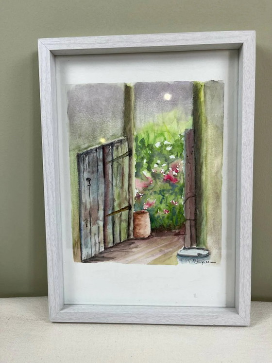 Aquarelle "au fond du jardin" – Peintures et dessins, Paper, Modern (photo 3 of 5)