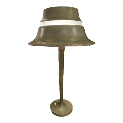 Lampe de Table Art Déco N°516 en Bronze & Verre Opale par Jean Perzel, 1936