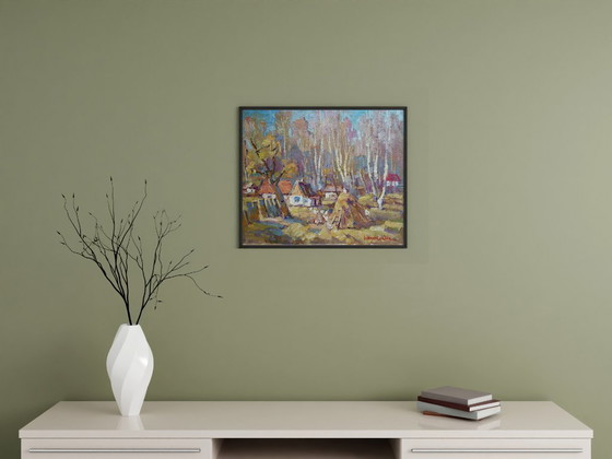 Original Oil Painting Rural Landscape Autumn Village Life Countryside Day – Paintings & Drawings, Canvas (photo 3 of 11)