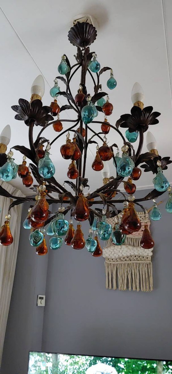 Image 1 of Vintage Frans/Italiaans handgemaakte kroonluchter echt glas