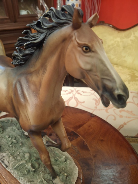 Image 1 of ​Large Capodimonte Porcelain Galloping Horse - Signed G. Armani (Mid-Century Modern)