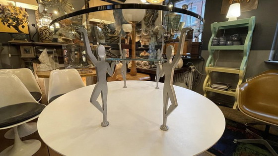 Antropomorfe Salontafel in Gelakt Metaal en Glas, Jaren 80 – Koffietafelboeken, Metal (photo 5 of 5)