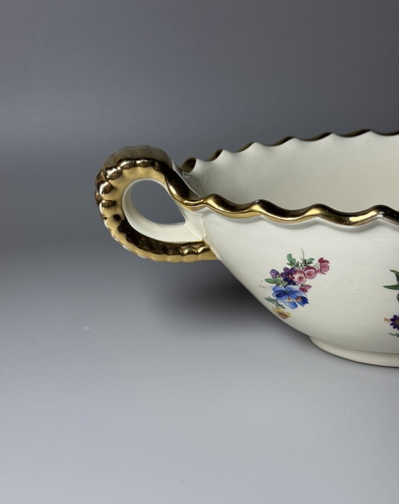 Image 1 of Boch Frères Keramis Art Deco Kom – Decor “Bouquet de Saxe”, België, jaren 30