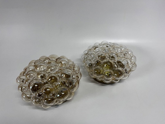 Image 1 of Set of 2 Mid - Century Helena Tynell ceiling light bubble amber glass