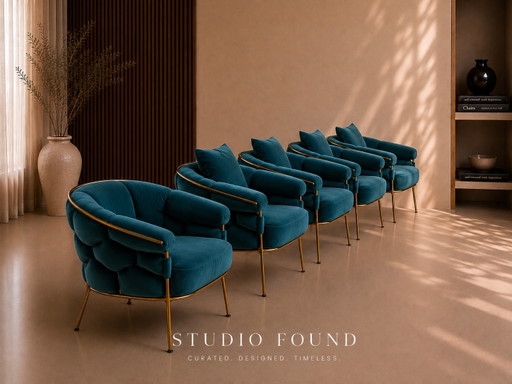 ✦ SET MIT 6 LUXURIÖSEN TÜRKIS-SESSELN | DESIGN | GOLDENES GESTELL – fauteuils, Velvet