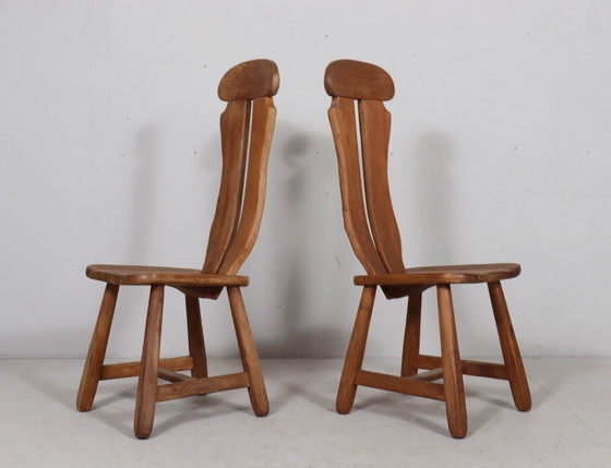 Image 1 of Set di 6 sedie da pranzo brutaliste di De Puydt, rovere, Belgio, anni '70