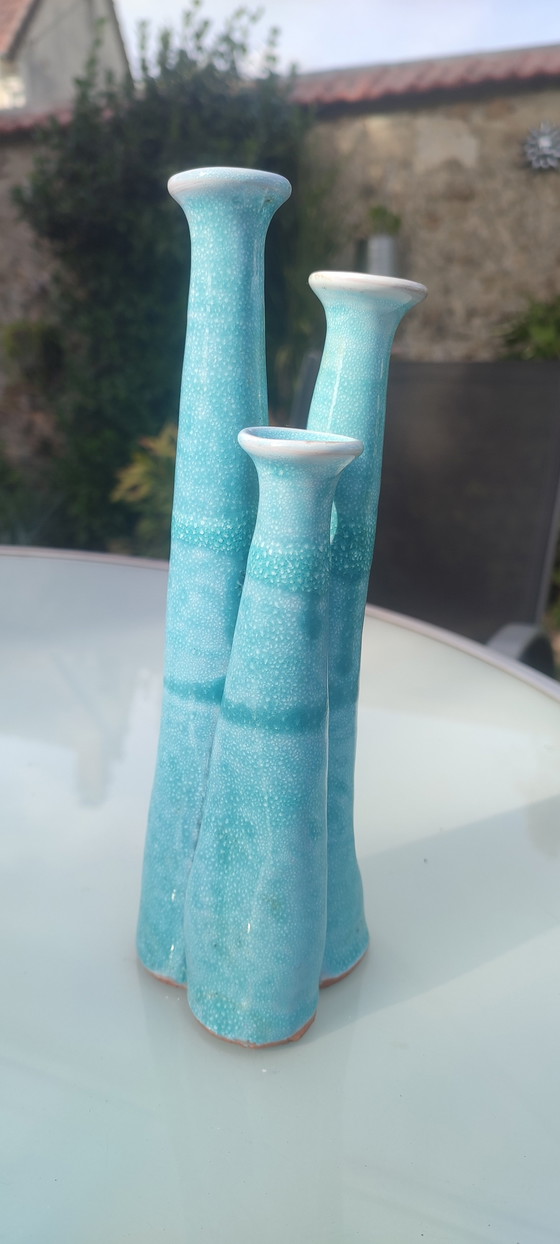 Orgel" Dreifach-Soliflore-Vase aus handgefertigter Keramik – Terre cuite émaillée, Vasen, Ceramic (photo 3 of 10)