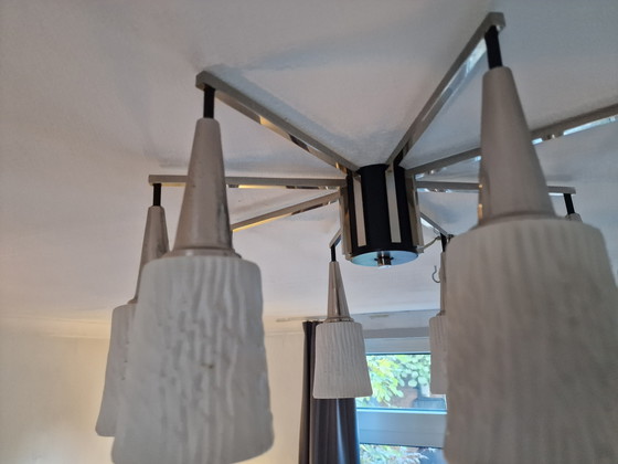Image 1 of Lampada da soffitto vintage danese con 8 paralumi in vetro