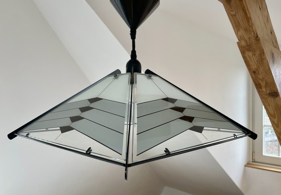 Image 1 of Tiffany style - Art Deco vintage pendant lamp made of metal and glass