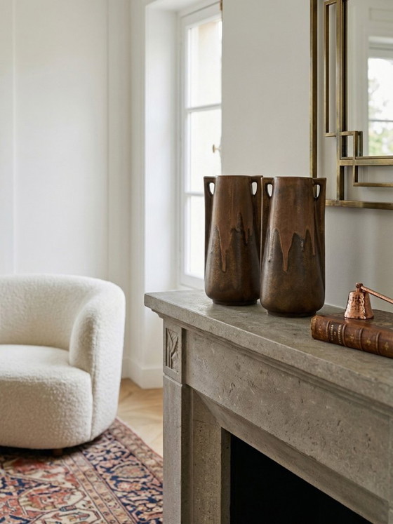 Image 1 of Pair of Denbac vases, model 244 – vintage French glazed ceramic – 19cm