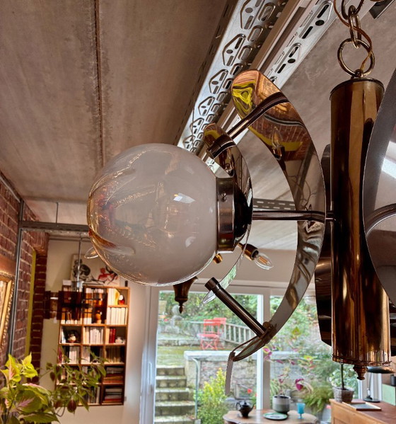 Vintage metalen kroonluchter met kaarsenhouders van Murano-glas (Gino Mazzega) - Drie lampen – Chrome (photo 2 of 7)