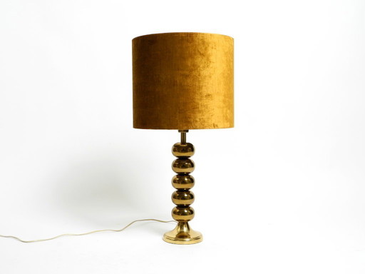 Very rare large 1970s brass table lamp with new velvet shade by Aneta Växjö Sweden