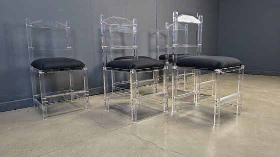 Lucite Or Plexi Dining Chairs, 1970s - Set Of 6 – Plexiglass, Textile (photo 8 of 12)