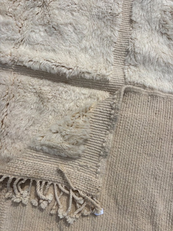 Image 1 of  Moroccan Rug Beni Ouarain Rug Made to Order Handmade Wool Rug Ivory White Shaggy Berber Rug Minimalist Boho Living Room Rug