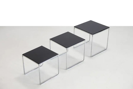 Vintage bijzettafels van chroom en zwart glas van Brabantia uit de jaren 60. – Chrome, Mid Century Modern (photo 2 of 7)