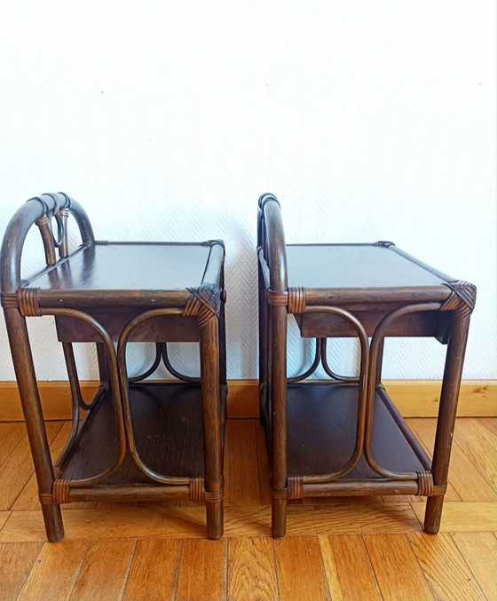 Image 1 of 2 comodini vintage in rattan degli anni '60