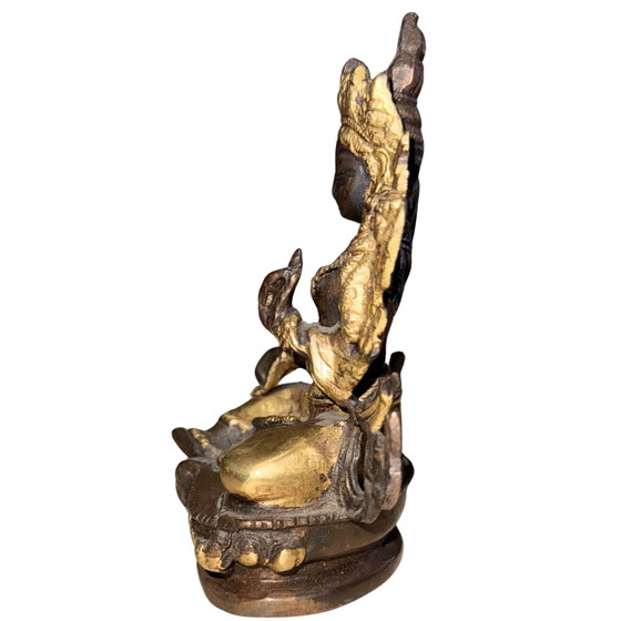 Syamatara Detallada (Tara Verde) – Nepal – Finales del Siglo XX – Bronce Dorado 13.3 cm – Esculturas, Bronze (photo 7 of 9)