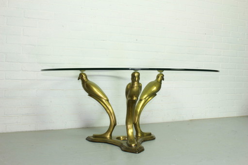Table basse perroquets en laiton Mid Century