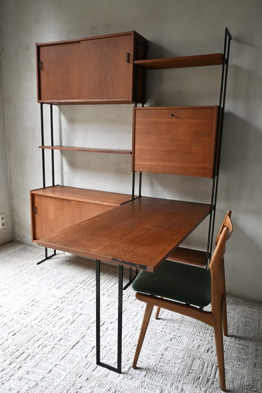 Wandsysteem Modulair Van Omnia Hilker Jaren 60 Vintage – wandkast, Wood, Metal (photo 2 of 15)