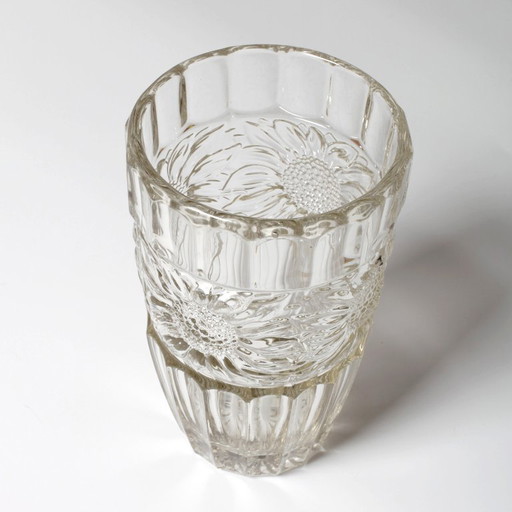 Large Vintage Sunflower Glass Vase: Bohemia Glass, Czech Republic, 1960s