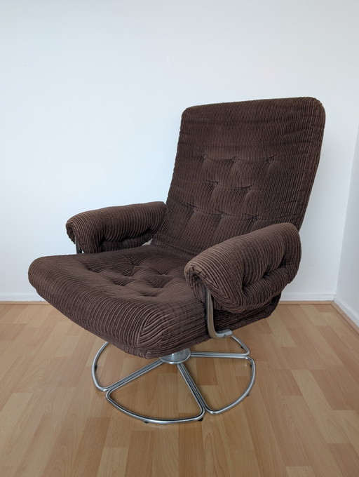 1970s Terrence Conran voor Habitat Chrome Draai Lounge Fauteuil – draaistoelen, Textile