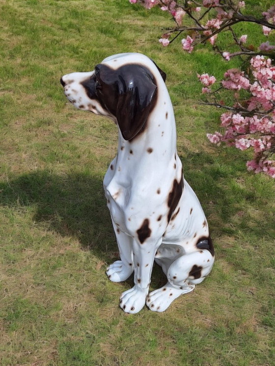 Sculpture de chien en céramique, blanc et marron, Porcelaine, Hollywood Regency (photo 4 sur 8)