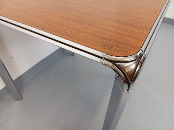 Image 1 of Tavolo da pranzo quadrato vintage Pierre Paulin in palissandro e metallo cromato degli anni '70