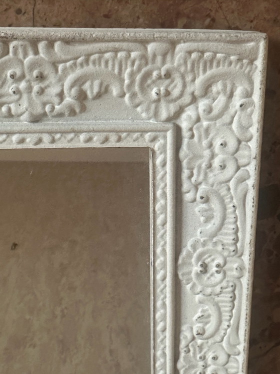 Specchio in legno sagomato bianco con decoro floreale, 37,5 × 26,5 cm, Vetro, Vintage (foto 6 di 13)