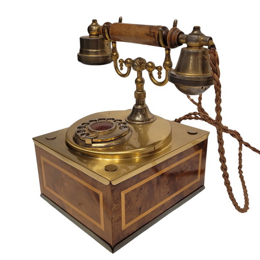 Teléfono Rotatorio, Marquetería y Bronce Dorado, 70’s - Italia