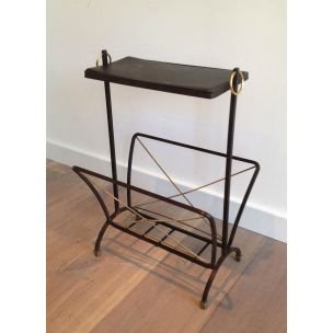 Image 1 of Vintage black metal and brass magazine rack, 1950