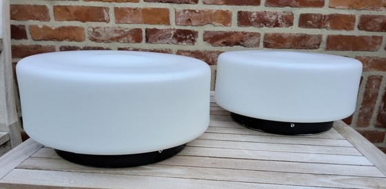 Image 1 of 2 Vintage Bauhaus-style ceiling lamps, matte white opaline glass shade