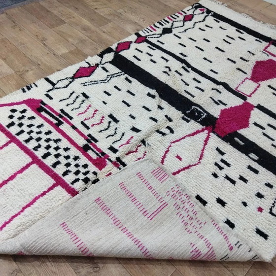 Image 1 of Amaizing Modern Berber Rug XXL – Pink & Black Wool Handcrafted (284 × 178 cm)