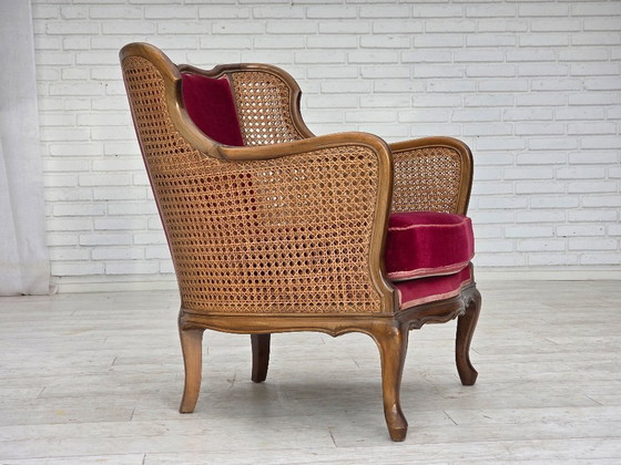 Image 1 of Fauteuil danois des années 1950, velours d'ameublement, bois de frêne, maille d'ameublement.