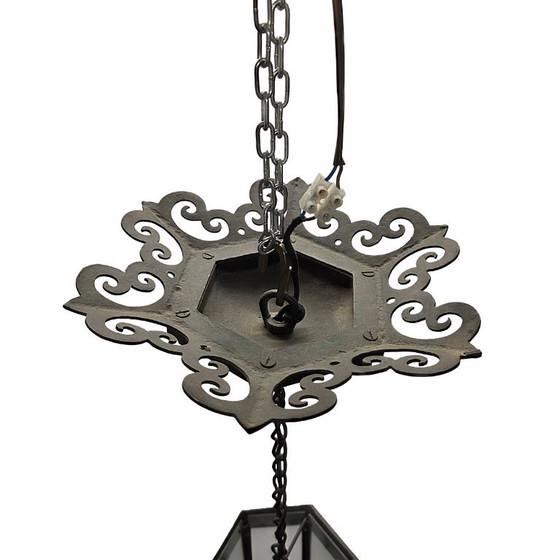 Wrought Iron Arts and Crafts Pendant Lamp, From Around 1900 – Glass (photo 7 of 7)