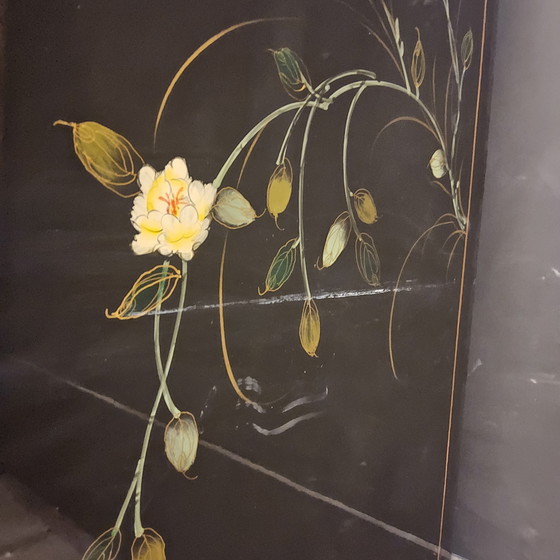 Image 1 of Vintage Chinese cabinet birds, flowers gold leaf bohemian cabinet / oriental cabinet / chinese cabinet