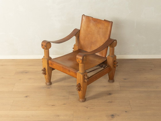Brutalistische vintage safarifauteuil – Leather, Wood (photo 4 of 7)