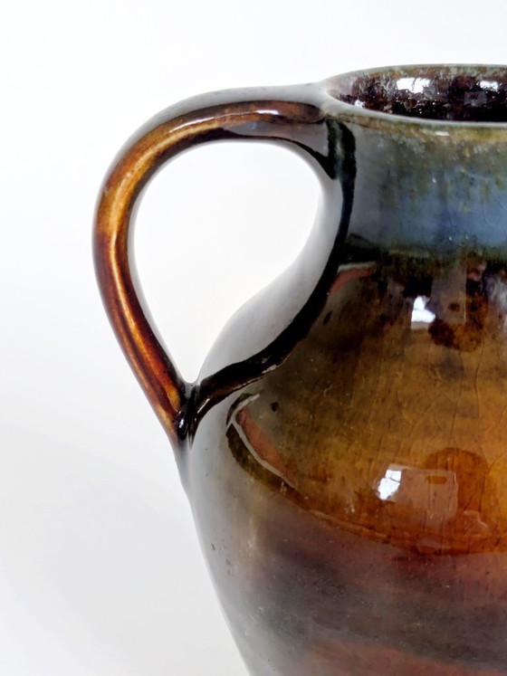 Image 1 of Anfora in ceramica vintage, smalto Fat Lava, decorazione da mensola in stile boho di metà secolo.