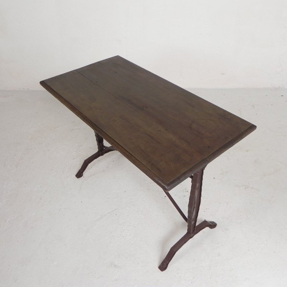 Image 1 of Bistro Table with Oak Top on Cast Iron Frame, 1930s