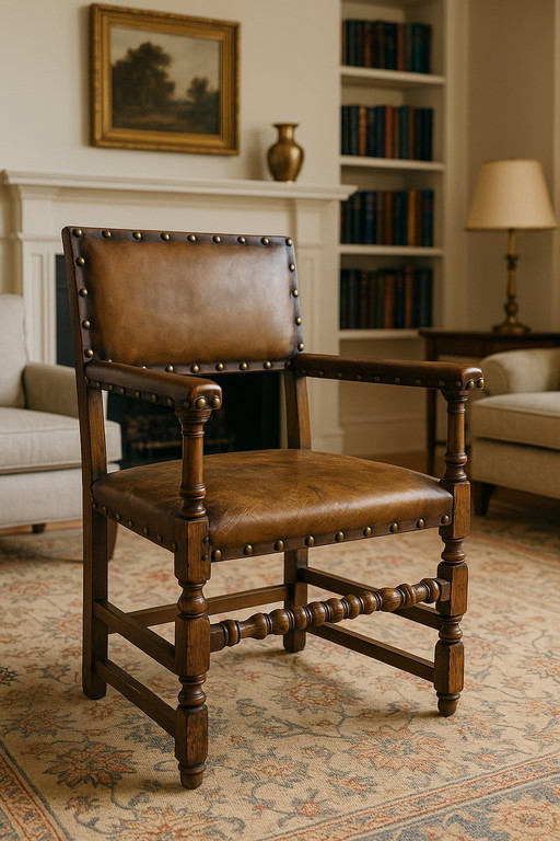 🪑 Poltrona vintage in rovere con rivestimento in pelle originale (1920-1950)