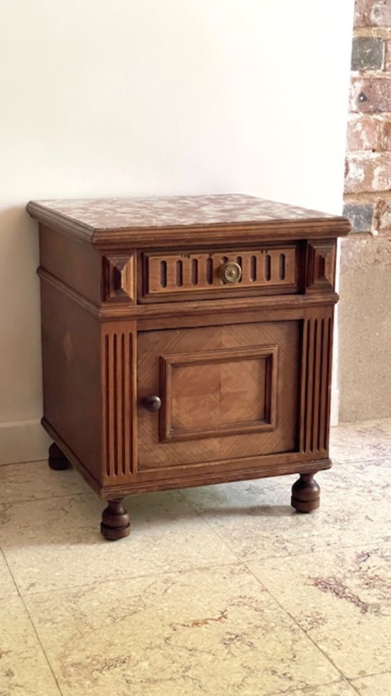 Image 1 of TABLE de Chevet Ancienne Bois et MARBRE