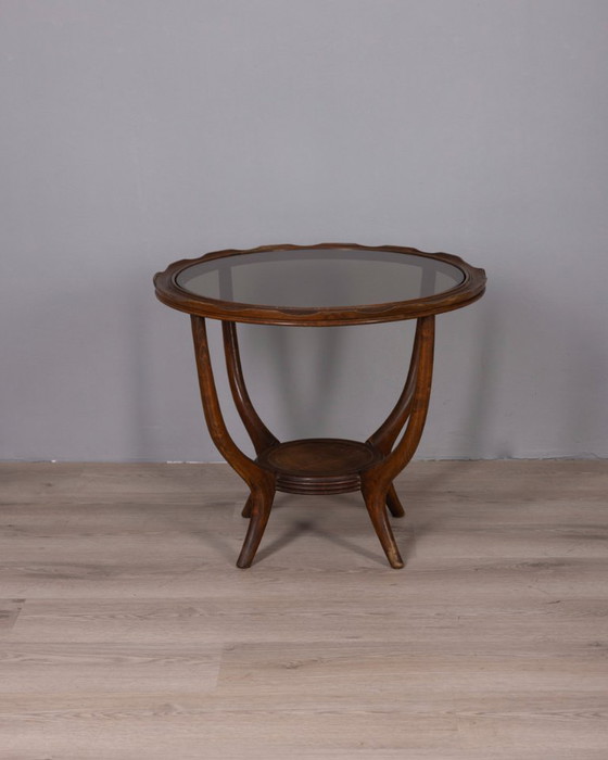 Image 1 of Tavolino da caffè vintage anni '50 in legno e vetro, design italiano.