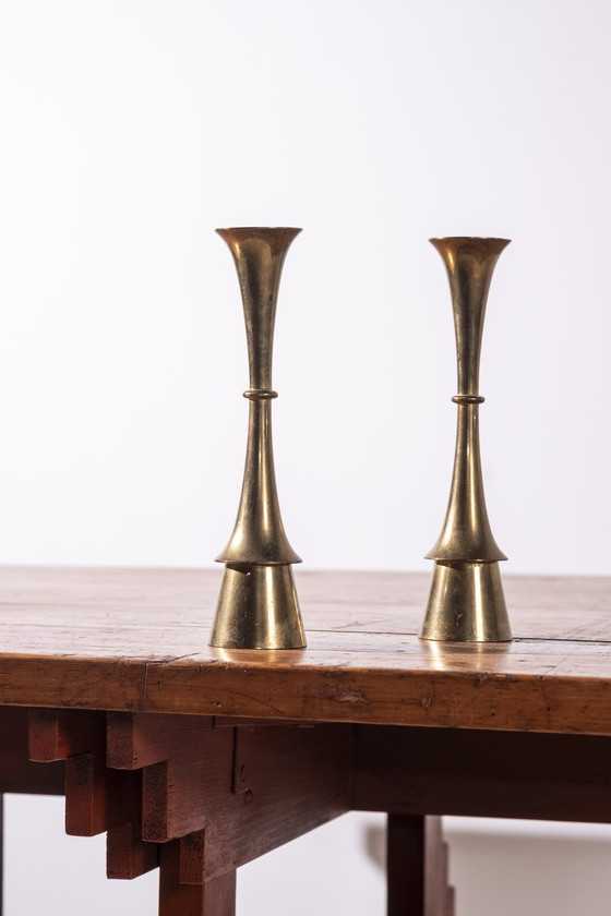 Image 1 of 2x Brass Candlesticks attributed to Jens Harald Quistgaard, 1960s Denmark