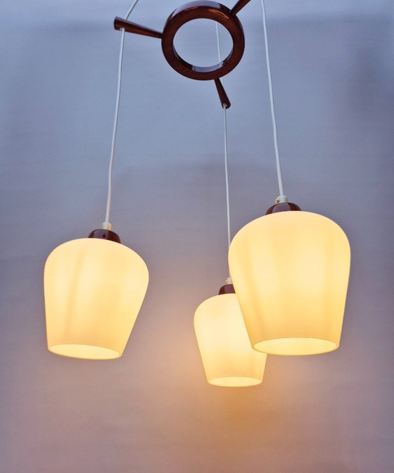 Image 1 of Scandinavische hanglamp - Teak & opaalglas - Jaren 50