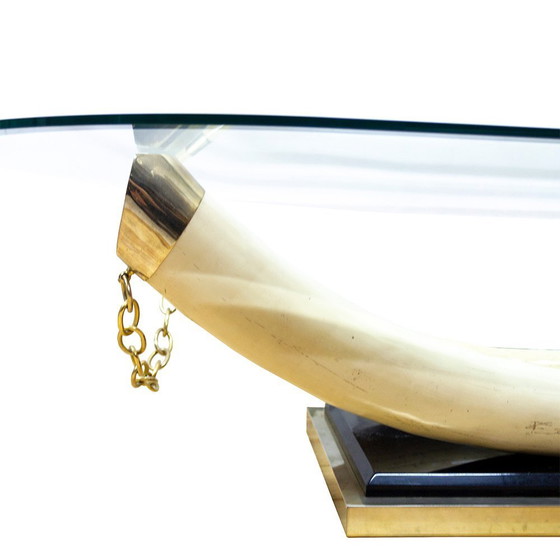 Image 1 of Mesa de centro francesa de mediados de siglo con colmillos de imitación de marfil, década de 1970