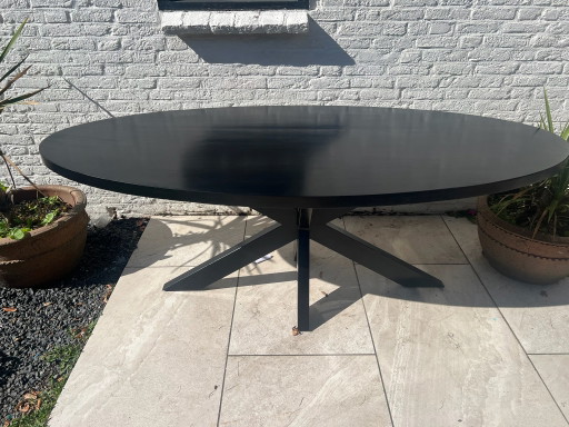 Mesa de comedor de madera de mango 180cm negra con pata de matriz de acero