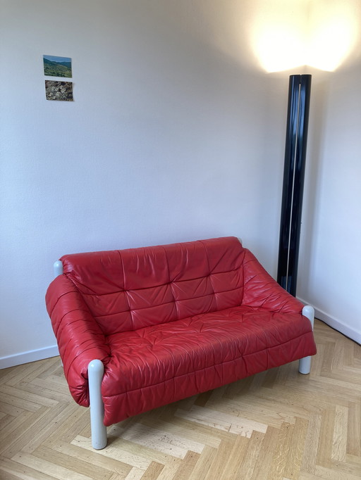 Brazilian red leather 2 seats sofa