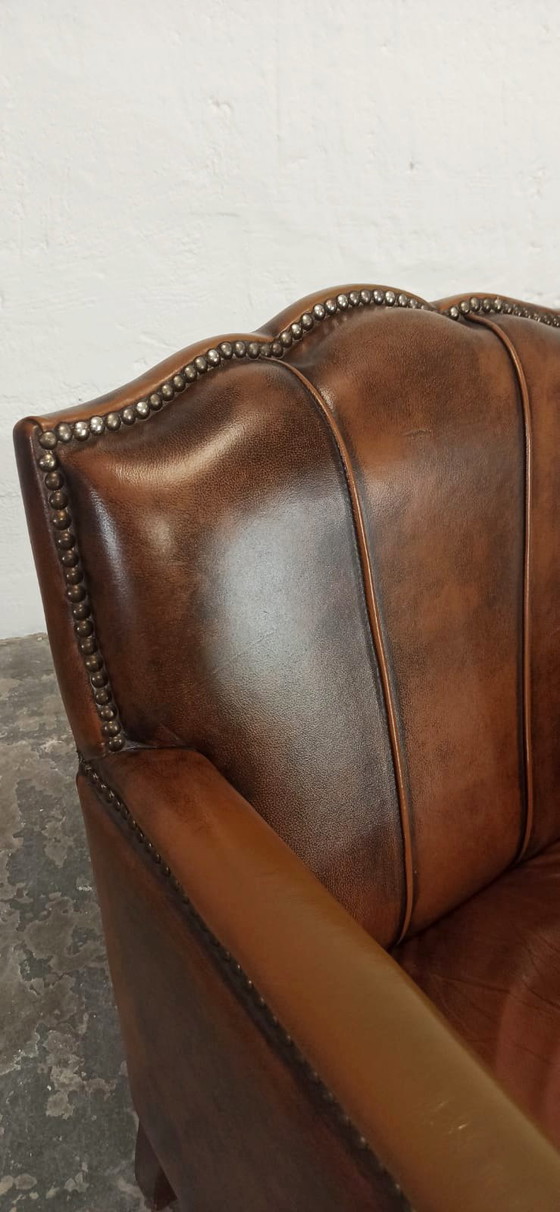 Image 1 of Fauteuil vintage Art Déco en cuir cognac