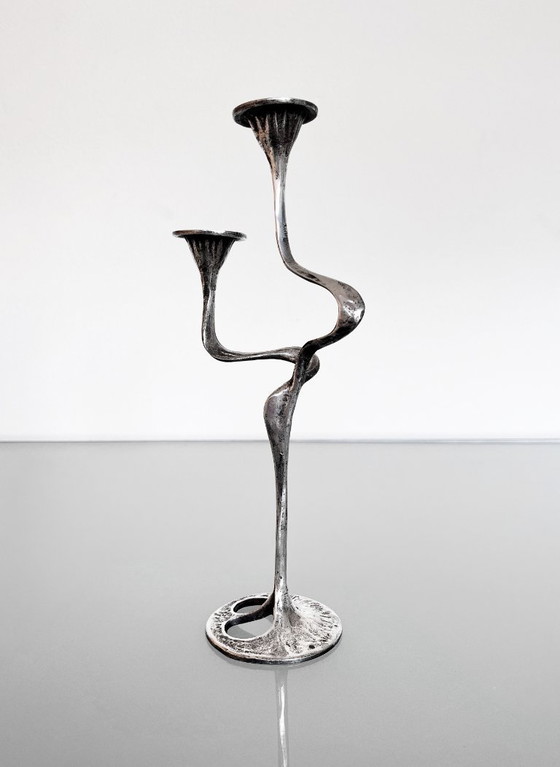 Image 1 of Raro candeliere dal design brutalista placcato in argento di Kurt Jesch.