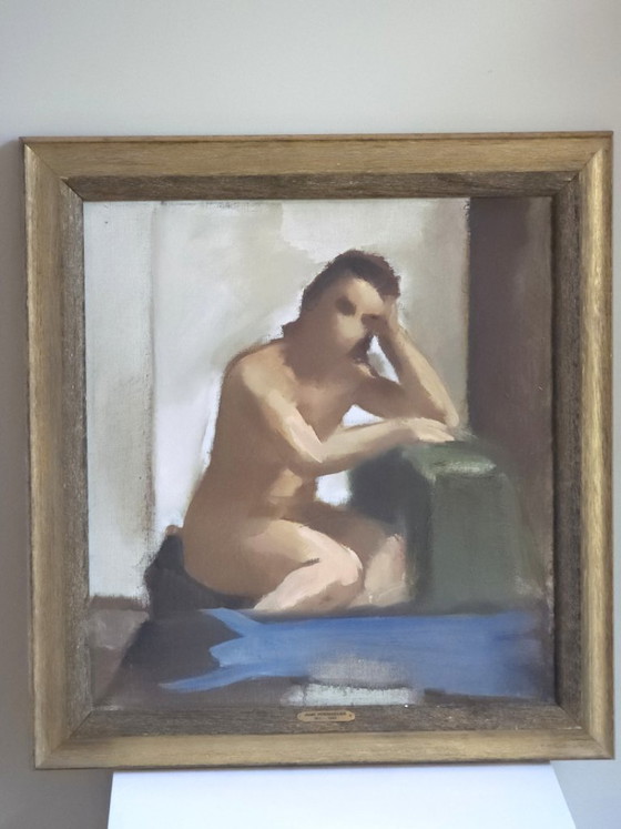 Peinture à l'Huile Mid-Century "Nu Assis" – Jozef Hoemaeker (1911-1980) – Peintures et dessins, Wood, Canvas (photo 2 of 6)